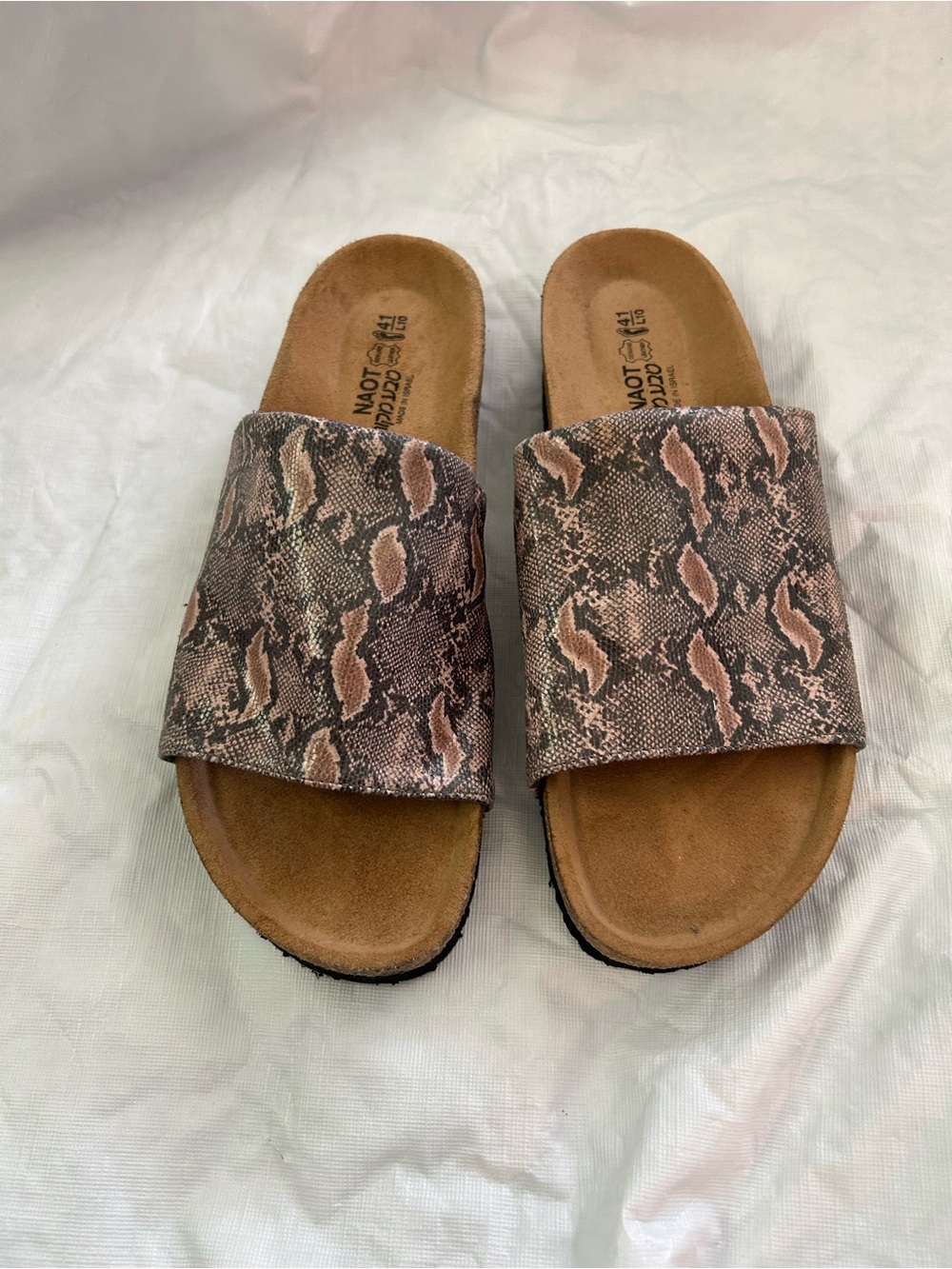 Naot snake print slides